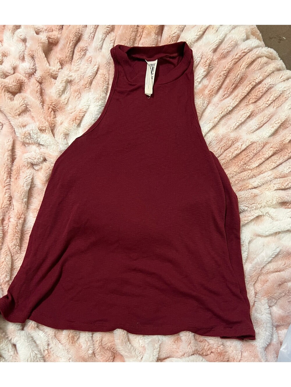 Free People Burgundy Ribbed High Neck Tank Top Large Swing Tunic Sleeveless